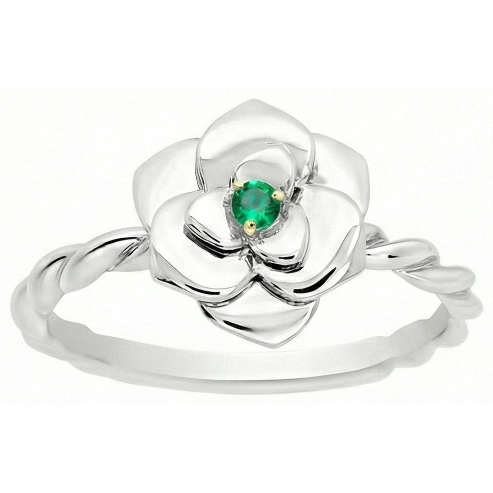 Natural Real ( Not Lab Grown ) Small Green Emerald GIA Ladies Ring Flower Style