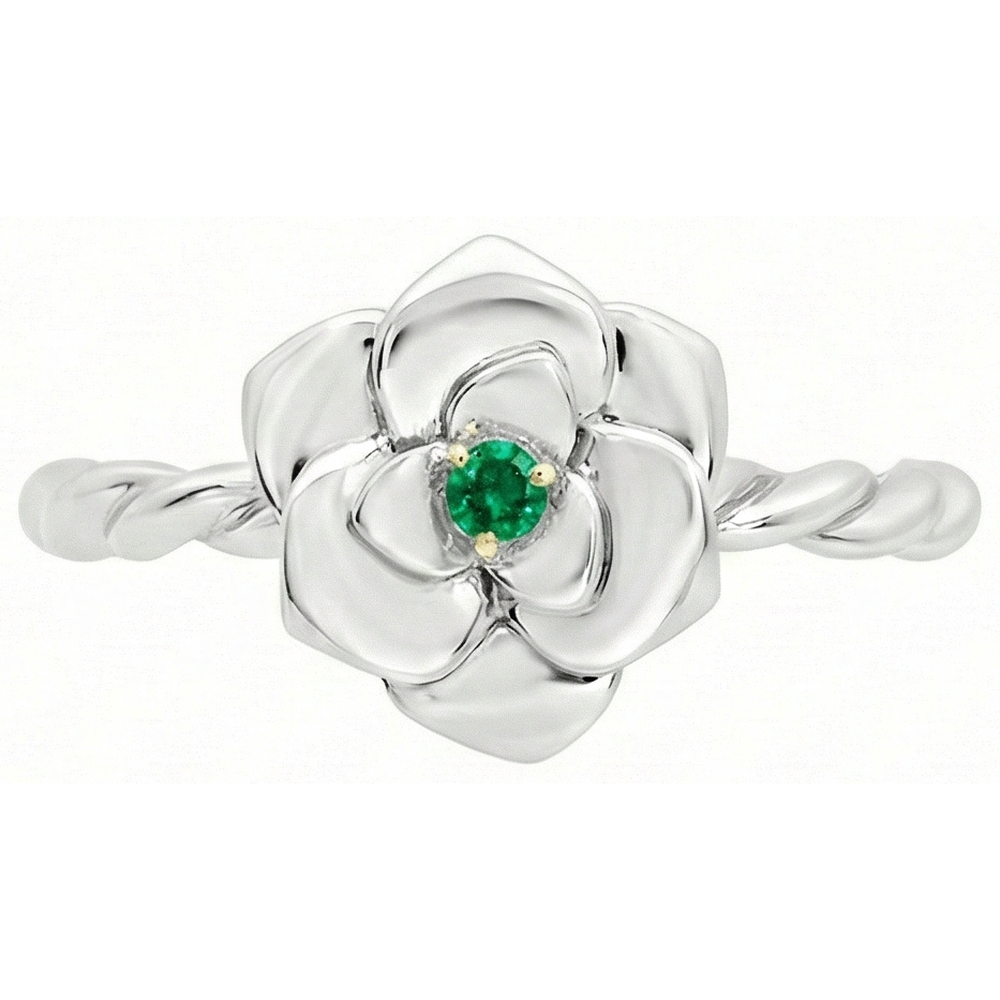 Natural Real ( Not Lab Grown ) Small Green Emerald GIA Ladies Ring Flower Style