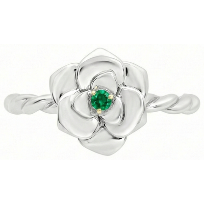 Natural Real ( Not Lab Grown ) Small Green Emerald GIA Ladies Ring Flower Style