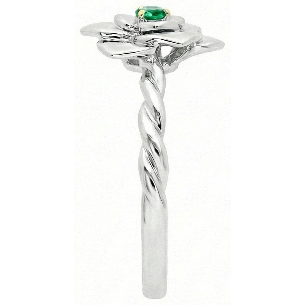 Natural Real ( Not Lab Grown ) Small Green Emerald GIA Ladies Ring Flower Style