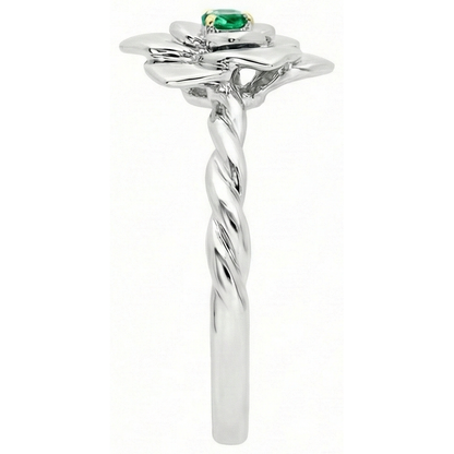 Natural Real ( Not Lab Grown ) Small Green Emerald GIA Ladies Ring Flower Style