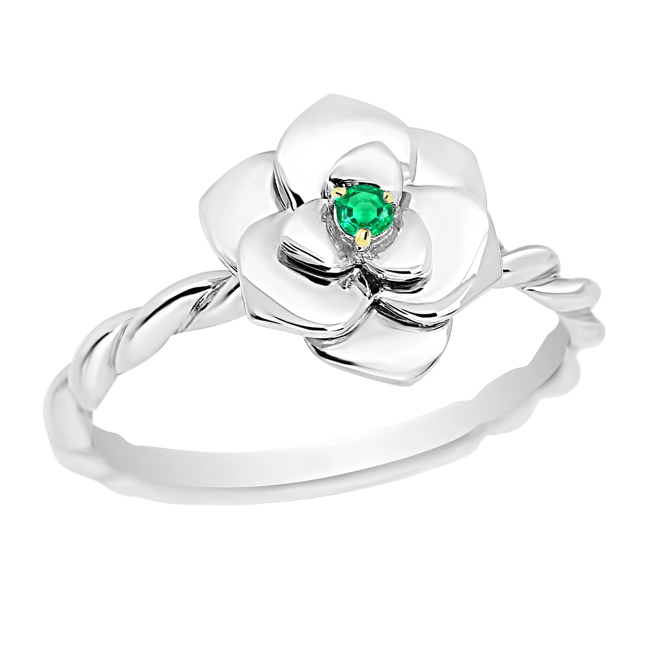 Small Green Emerald Ladies Ring Flower Style 