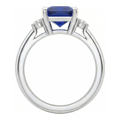 Small Round Natural Earth Mined Diamond 3 Stone Blue Sapphire Ring Asscher Cut 2.75 Carats