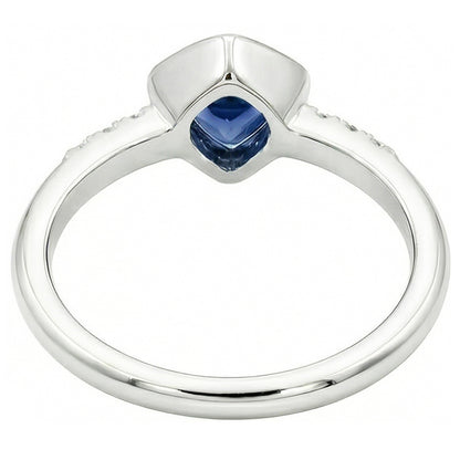 Small Round Natural Earth Mined Diamond Ring Trillion Bezel Set Blue Sapphire 0.75 Carats