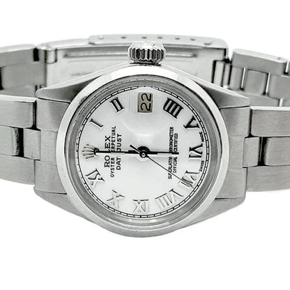 Smooth Bezel White Roman Dial Rolex Datejust Women Watch Ss Oyster