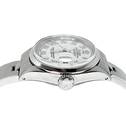 Smooth Bezel White Roman Dial Rolex Datejust Women Watch Ss Oyster