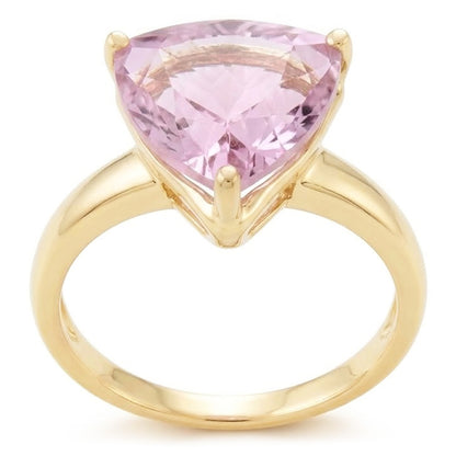 Solitaire 10 Carat Pink Kunzite Ring Yellow Gold 14K