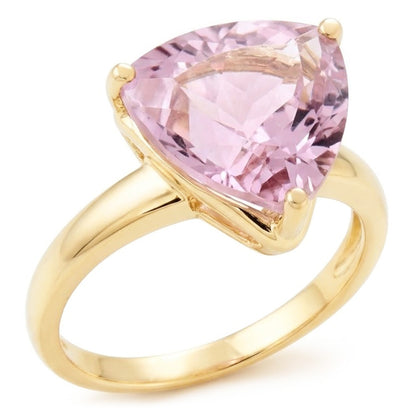 Solitaire 10 Carat Pink Kunzite Ring Yellow Gold 14K