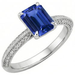Solitaire Accents Ring Emerald Blue Sapphire & Natural Earth Mined Diamond 4 Carats
