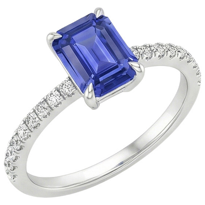 Solitaire Accents Ring Emerald Blue Sapphire & Natural Earth Mined Diamond 4 Carats