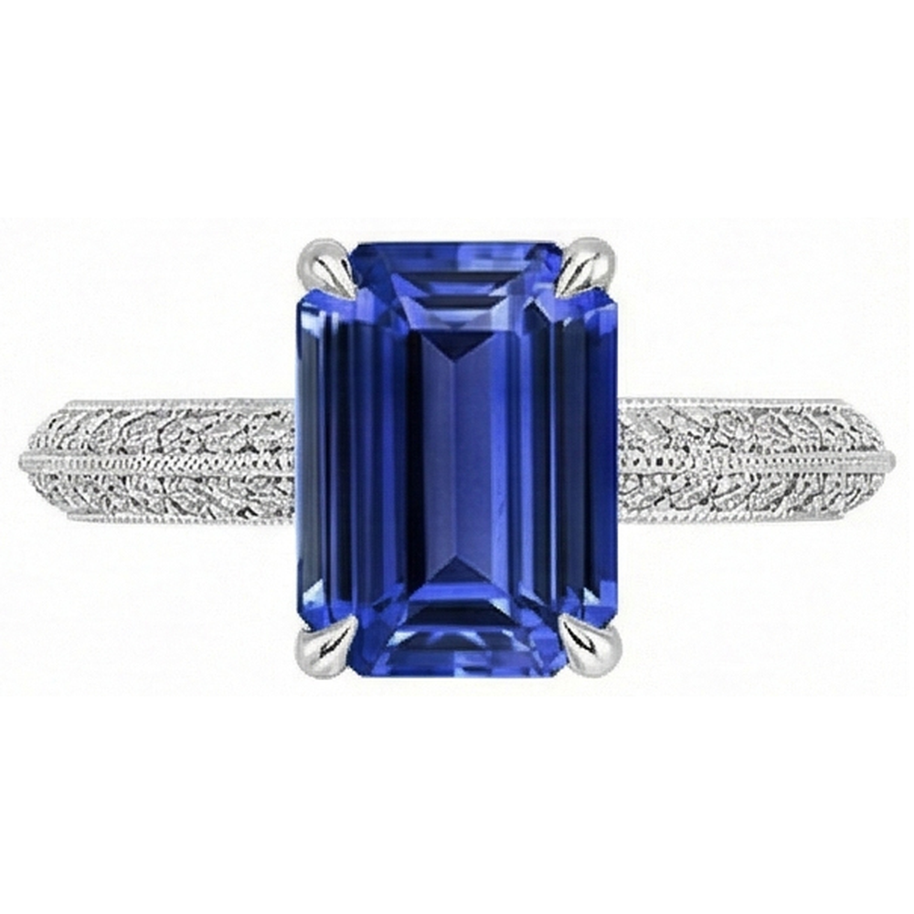 Solitaire Accents Ring Emerald Blue Sapphire & Natural Earth Mined Diamond 4 Carats