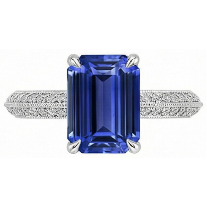 Solitaire Accents Ring Emerald Blue Sapphire & Natural Earth Mined Diamond 4 Carats