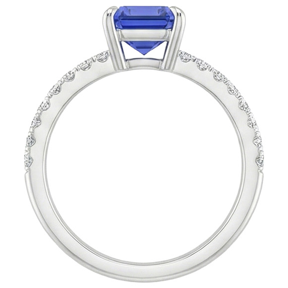 Solitaire Accents Ring Emerald Blue Sapphire & Natural Earth Mined Diamond 4 Carats