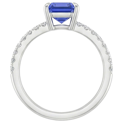 Solitaire Accents Ring Emerald Blue Sapphire & Natural Earth Mined Diamond 4 Carats
