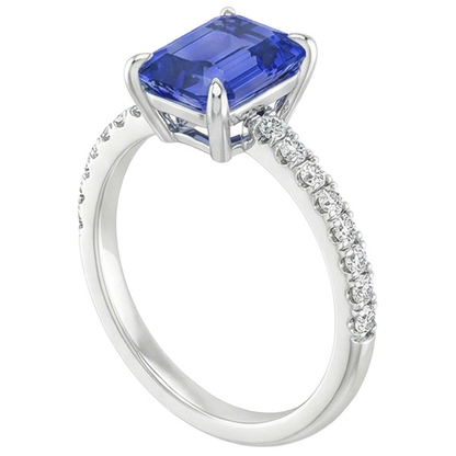 Solitaire Accents Ring Emerald Blue Sapphire & Natural Earth Mined Diamond 4 Carats