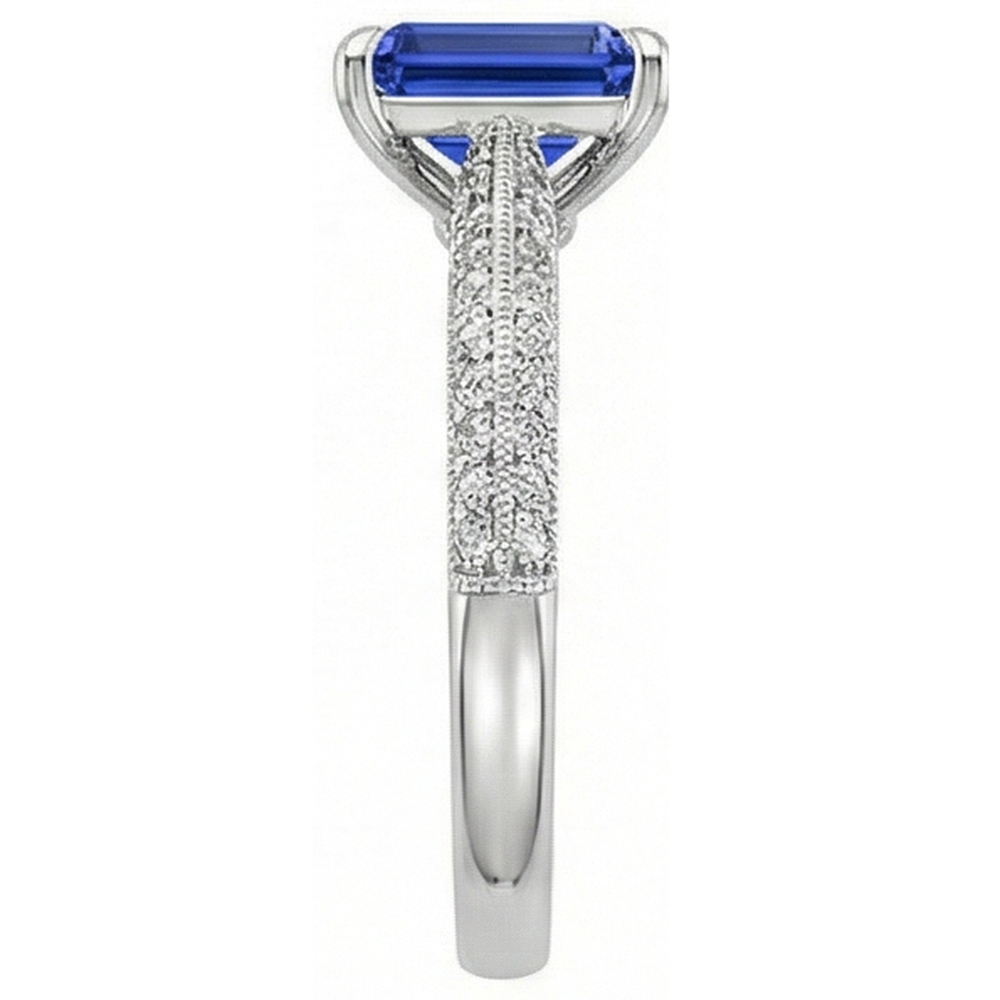 Solitaire Accents Ring Emerald Blue Sapphire & Natural Earth Mined Diamond 4 Carats