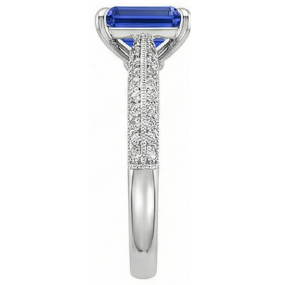 Solitaire Accents Ring Emerald Blue Sapphire & Natural Earth Mined Diamond 4 Carats