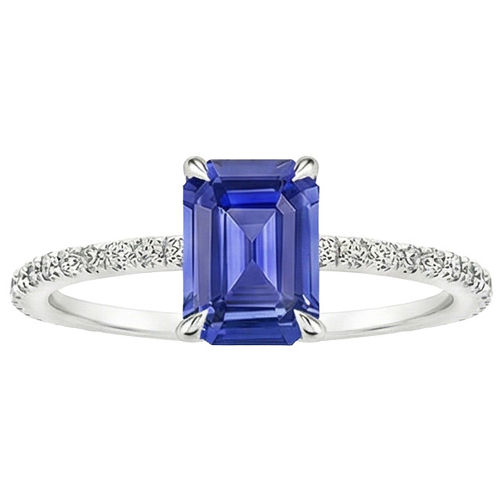 Solitaire Accents Ring Emerald Blue Sapphire & Natural Earth Mined Diamond 4 Carats