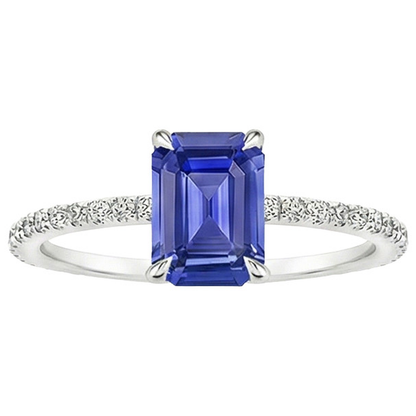 Solitaire Accents Ring Emerald Blue Sapphire & Natural Earth Mined Diamond 4 Carats