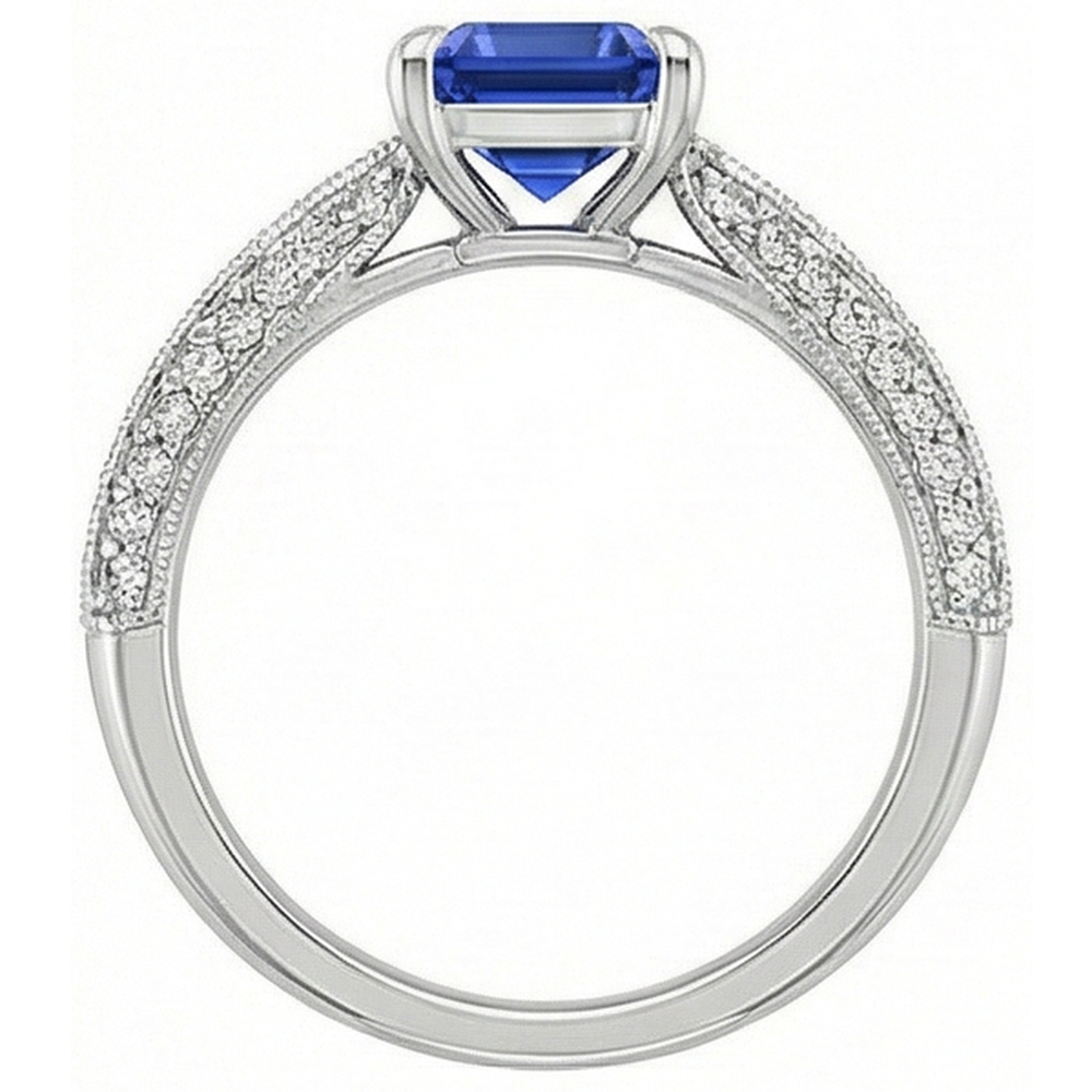 Solitaire Accents Ring Emerald Blue Sapphire & Natural Earth Mined Diamond 4 Carats