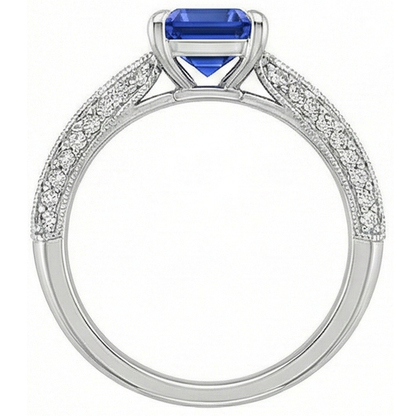 Solitaire Accents Ring Emerald Blue Sapphire & Natural Earth Mined Diamond 4 Carats