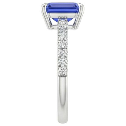 Solitaire Accents Ring Emerald Blue Sapphire & Natural Earth Mined Diamond 4 Carats