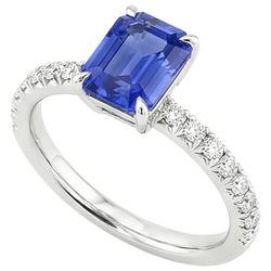 Solitaire Accents Ring Pave Set Blue Sapphire & Natural Earth Mined Diamond 4.50 Carats