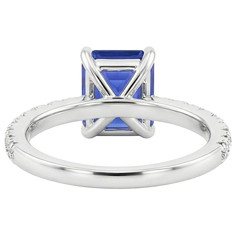 Solitaire Accents Ring Pave Set Blue Sapphire & Natural Earth Mined Diamond 4.50 Carats