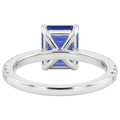 Solitaire Accents Ring Pave Set Blue Sapphire & Natural Earth Mined Diamond 4.50 Carats