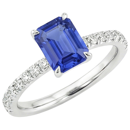 Solitaire Accents Ring Pave Set Blue Sapphire & Natural Earth Mined Diamond 4.50 Carats