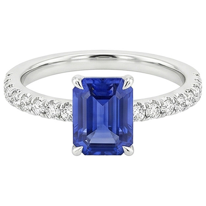 Solitaire Accents Ring Pave Set Blue Sapphire & Natural Earth Mined Diamond 4.50 Carats