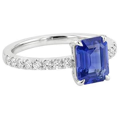 Solitaire Accents Ring Pave Set Blue Sapphire & Natural Earth Mined Diamond 4.50 Carats