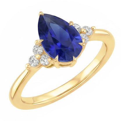 Solitaire Accents Ring Pear Blue Sapphire & Natural Earth Mined Diamonds 3.50 Carats