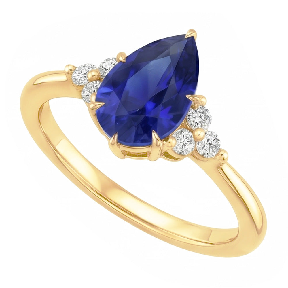 Solitaire Accents Ring Pear Blue Sapphire & Natural Earth Mined Diamonds 3.50 Carats