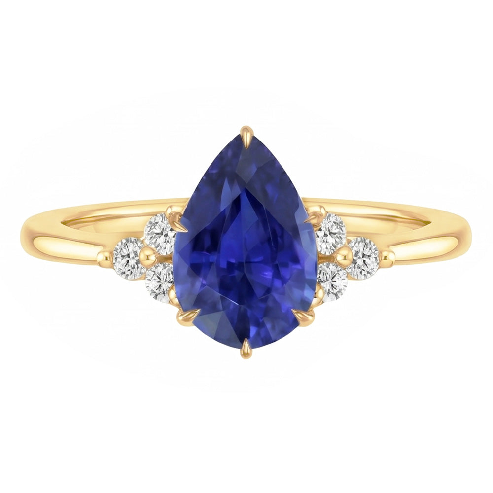 Solitaire Accents Ring Pear Blue Sapphire & Natural Earth Mined Diamonds 3.50 Carats