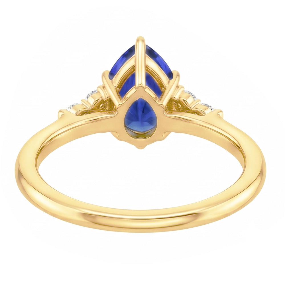 Solitaire Accents Ring Pear Blue Sapphire & Natural Earth Mined Diamonds 3.50 Carats