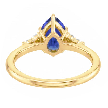 Solitaire Accents Ring Pear Blue Sapphire & Natural Earth Mined Diamonds 3.50 Carats