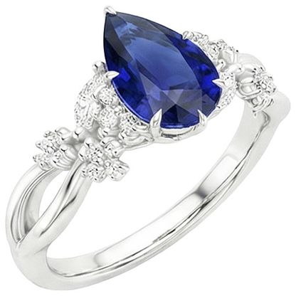 Solitaire Accents Ring Pear Blue Sapphire & Natural Earth Mined Diamonds 3.75 Carats