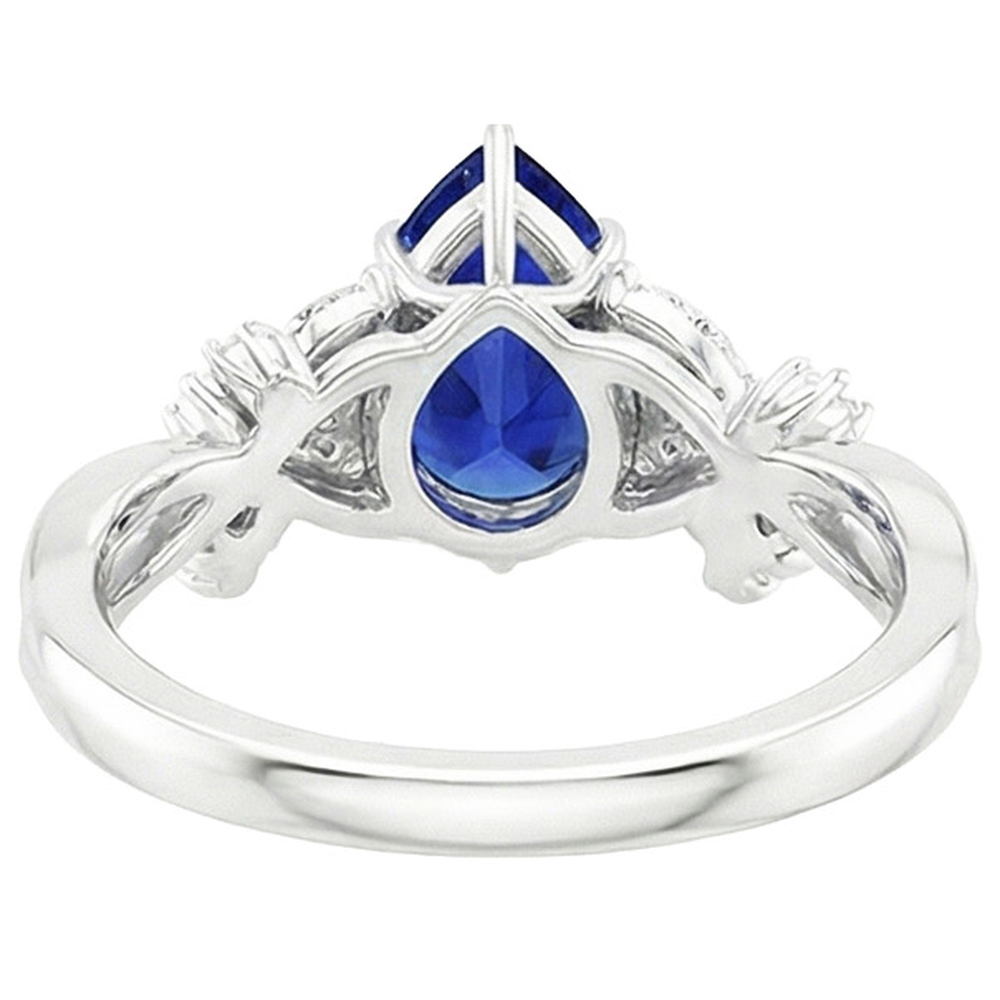 Solitaire Accents Ring Pear Blue Sapphire & Natural Earth Mined Diamonds 3.75 Carats