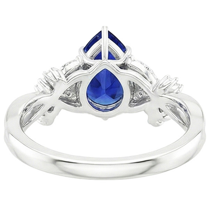 Solitaire Accents Ring Pear Blue Sapphire & Natural Earth Mined Diamonds 3.75 Carats