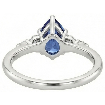 Solitaire Accents Ring Pear Blue Sapphire & Natural Earth Mined Diamonds 4.75 Carats