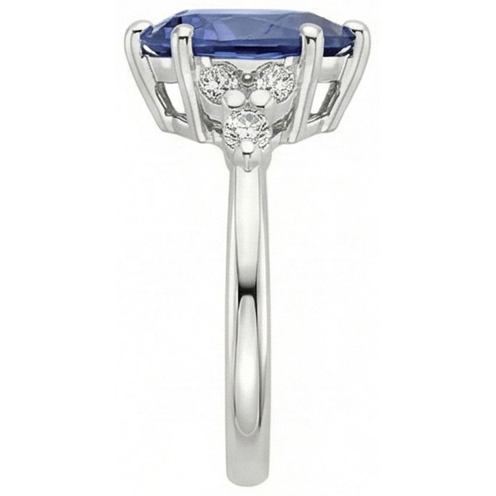 Solitaire Accents Ring Pear Blue Sapphire & Natural Earth Mined Diamonds 4.75 Carats