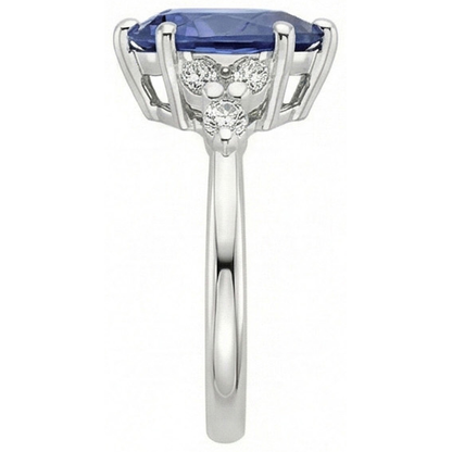 Solitaire Accents Ring Pear Blue Sapphire & Natural Earth Mined Diamonds 4.75 Carats