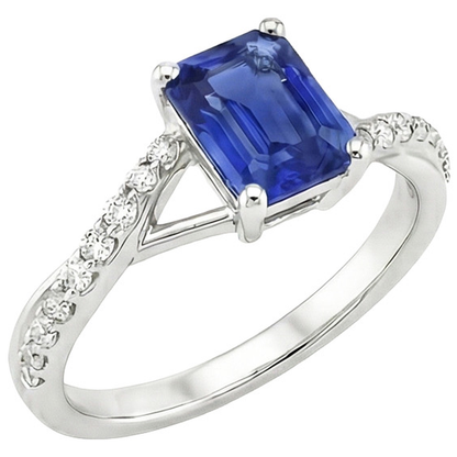 Solitaire Accents Ring Split Shank Blue Sapphire & Natural Earth Mined Diamond 4 Carats