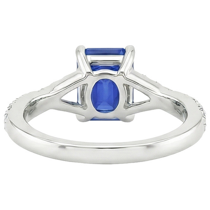 Solitaire Accents Ring Split Shank Blue Sapphire & Natural Earth Mined Diamond 4 Carats