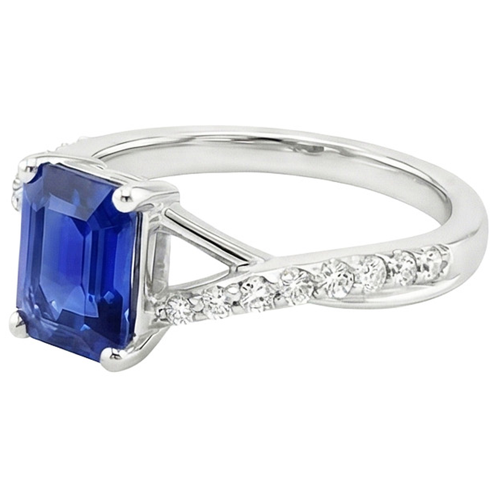 Solitaire Accents Ring Split Shank Blue Sapphire & Natural Earth Mined Diamond 4 Carats