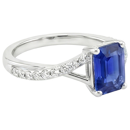 Solitaire Accents Ring Split Shank Blue Sapphire & Natural Earth Mined Diamond 4 Carats