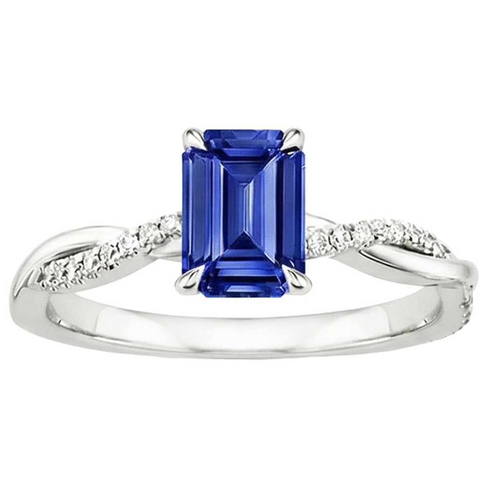 Solitaire Accents Ring Sri Lankan Sapphire & Natural Earth Mined Diamond 3.50 Carats