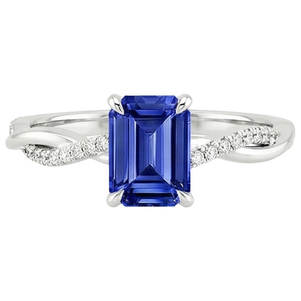 Solitaire Accents Ring Sri Lankan Sapphire & Natural Earth Mined Diamond 3.50 Carats