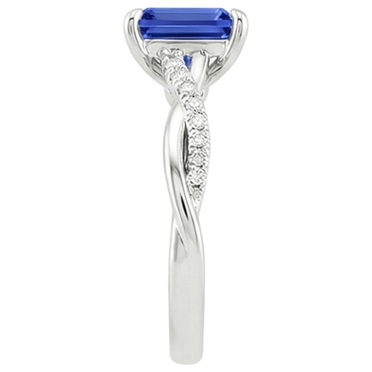 Solitaire Accents Ring Sri Lankan Sapphire & Natural Earth Mined Diamond 3.50 Carats